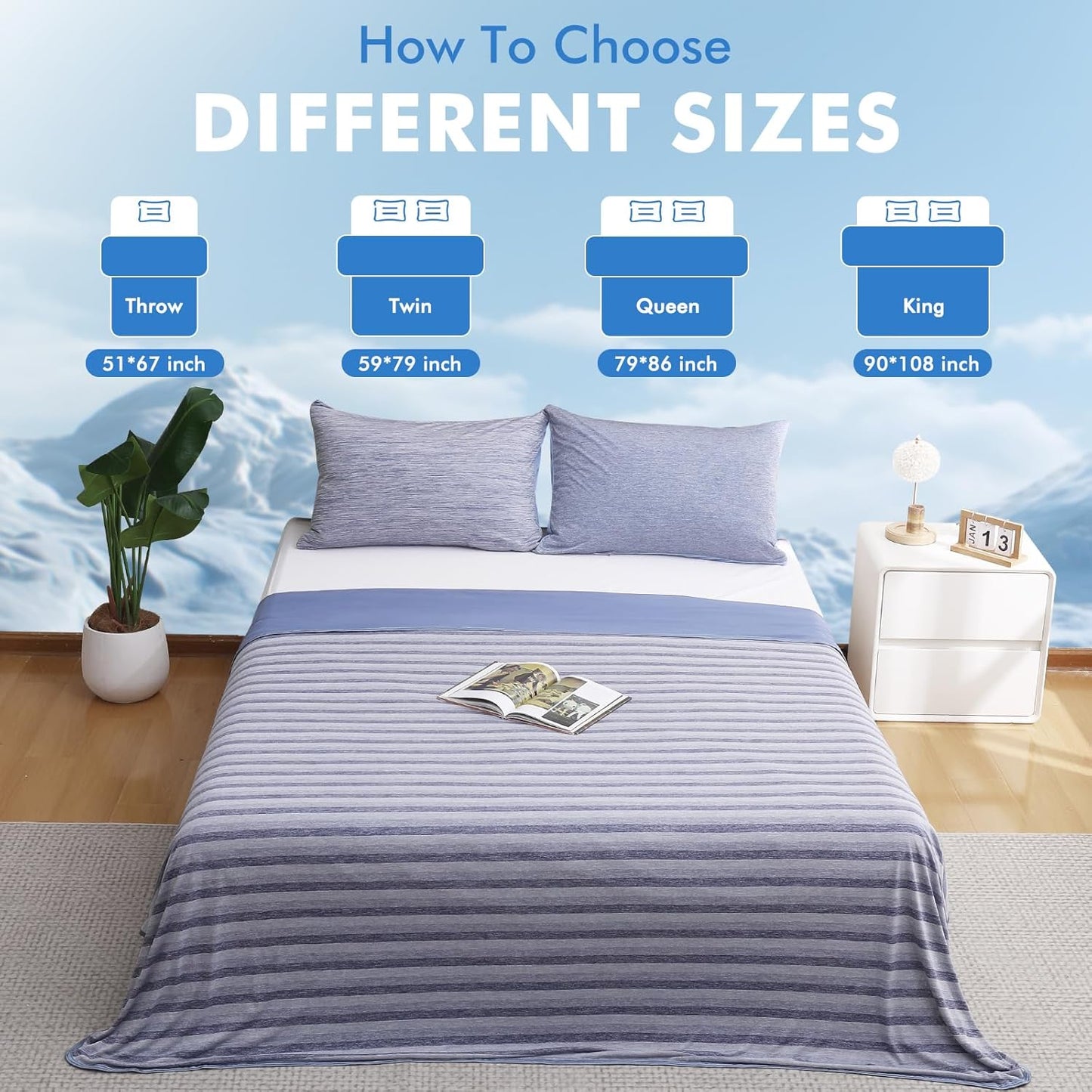 Marchpower Cooling Blanket for Hot Sleepers for Kids, Double Sided Arc-Chill Cooling Fabric Q-Max>0.5, Cooling Blanekt for Hot Flashes and Night Sweats, Cool Blanekt Cold Blanket for Summer Blue