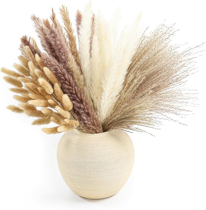 xin's convey 110pcs Dried Pampas Grass, (Vase Not Included),Dried Flower Bouquet, Reed Grass Bouquet for Boho Floral Home, Wedding Party Centerpiece, Rustic Farmhouse Decoration.(Brown)