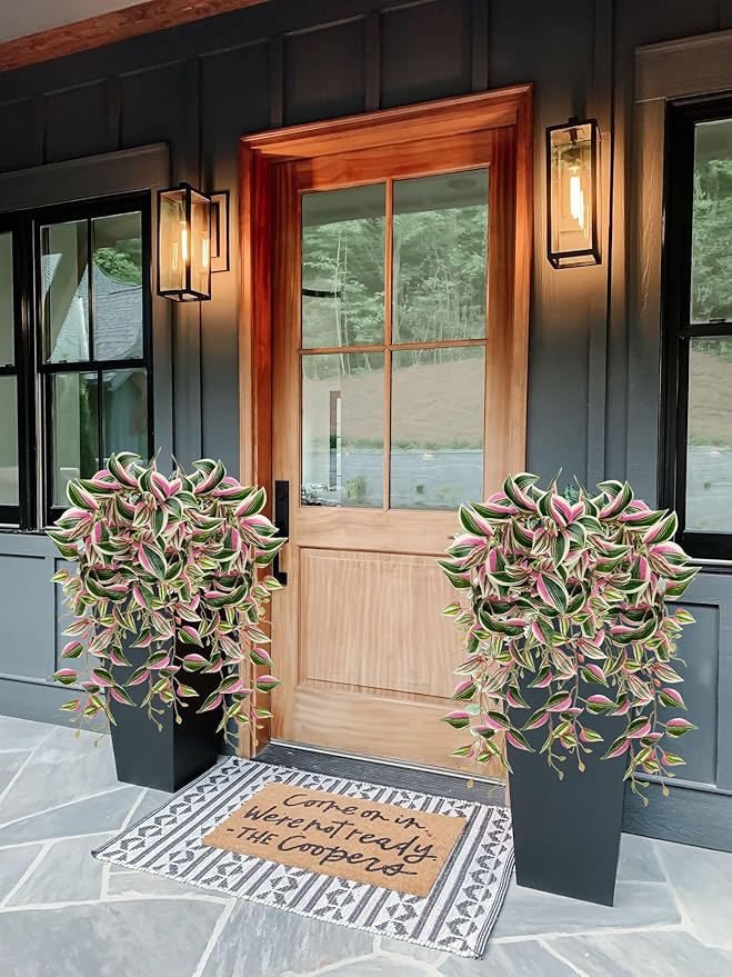 DILATATA Fake Hanging Plants Artificial Hanging Plants 26" Faux Wandering Jew Hanging Leaves Plants for Wall Shelf Home Indoor Outdoor Decor - 2 Pack