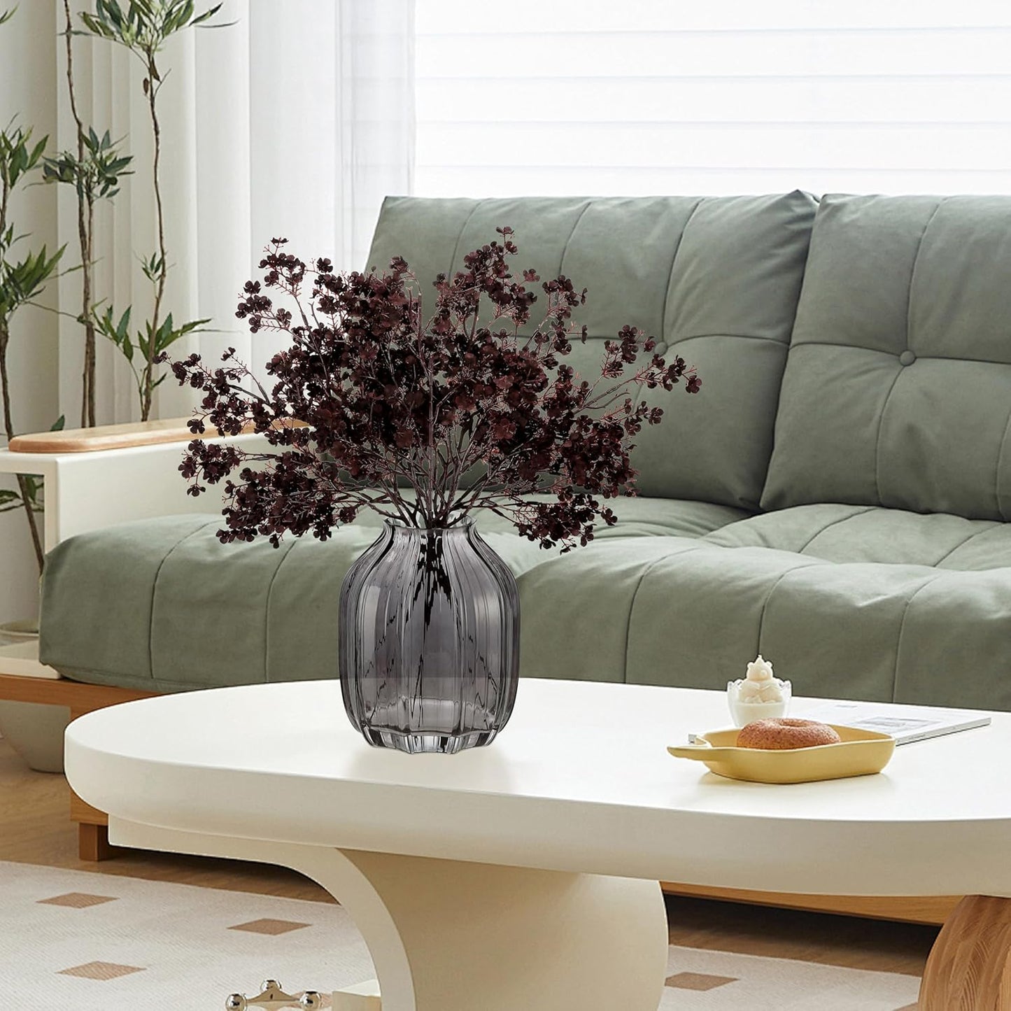 JAKY-Global Silk Babys Breath Artificial Flowers Bulk Blackish Red 6pcs Faux Fall Flowers for Vase Home Kitchen Indoor Bouquet Floral Arrangement Table Centerpieces Farmhouse Decor