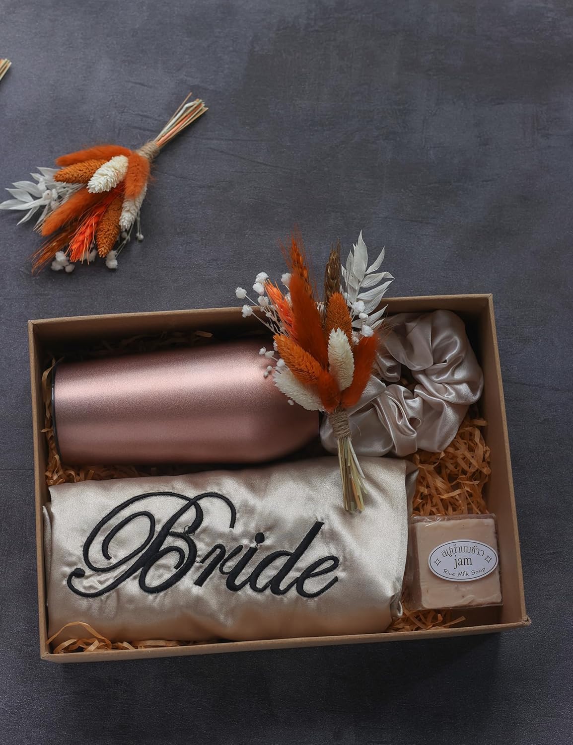 Mini Dried Flower Bouquet (Pack of 6), Fall Dried Flower Bouquet, boutonnieres for Groom and Groomsmen. (Orange)