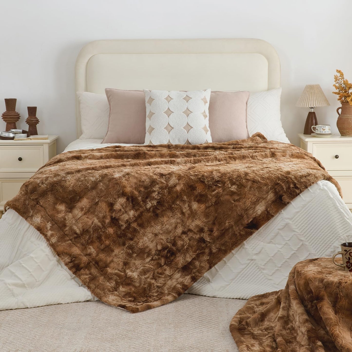 Krifey Faux Fur Throw Blanket for Couch Bed, 3D Marble Texture Soft Throws, Cozy Fuzzy Plush Thick Warm Blanket, Faux Rabbit Fleece, Christmas Birthday Gifts for Men Dad, Tie Dye Brown, 50x60in