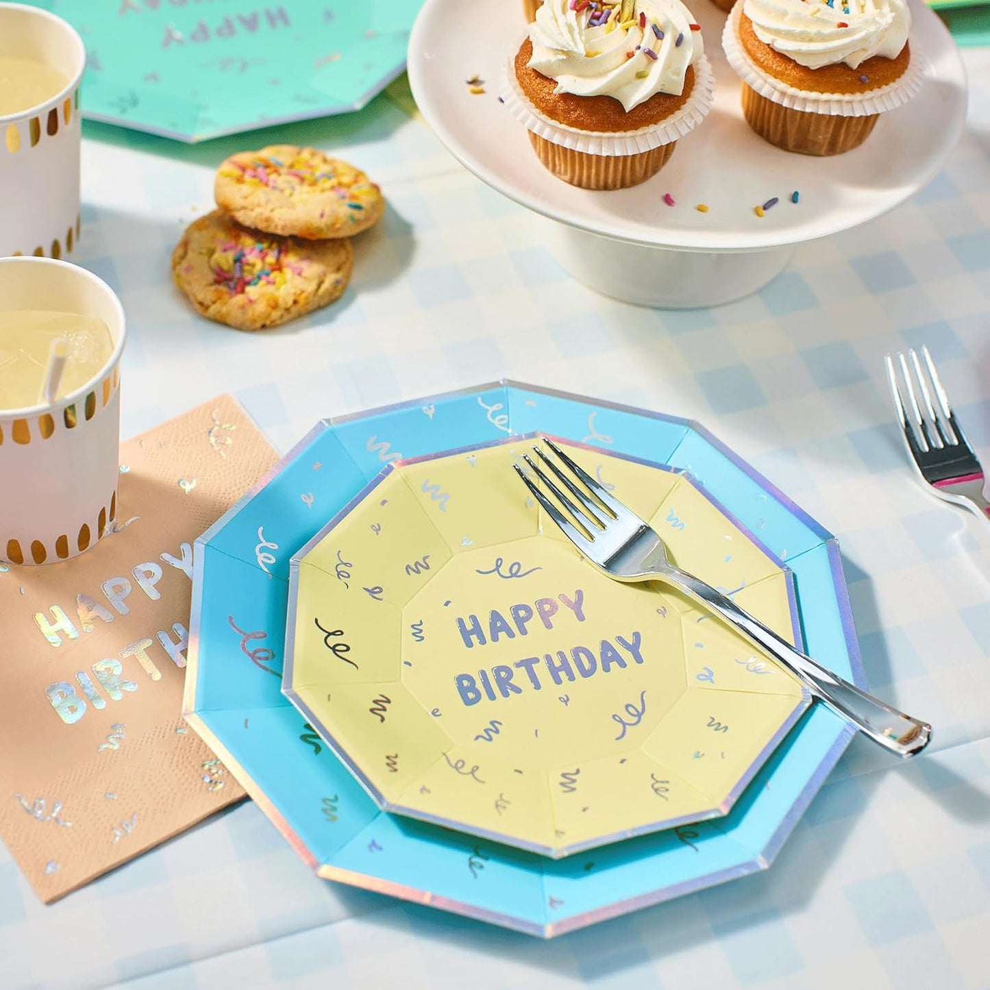 Coterie Happy Birthday Small Plates - 7.25” Disposable Party Plates (10-Pack) | Stylish Paper Plates for Cake, Desserts & Appetizers | Birthday Party Supplies for Kids & Adults