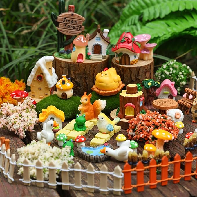 118 PCS Mini Fairy Garden Accessories Kit Cute Miniature Garden Decorations Set Tiny Figurines for DIY Micro Landscape Terrarium Dollhouse Succulent Craft Decor Potted Horticulture Ornaments