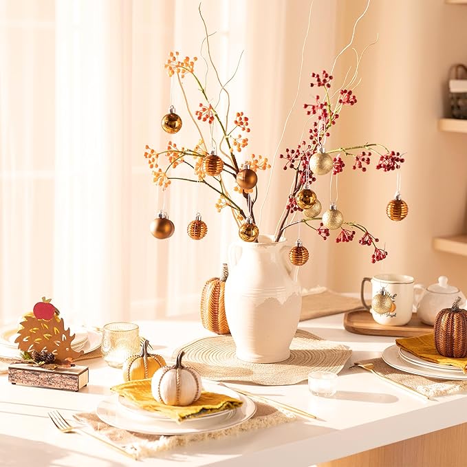 Valery Madelyn 1.57 Inches Small Christmas Tree Decorations Ornament Set for Fall Halloween, 24ct Bronze Copper Gold Shatterproof Hanging Ball Ornaments Holiday Party Decor