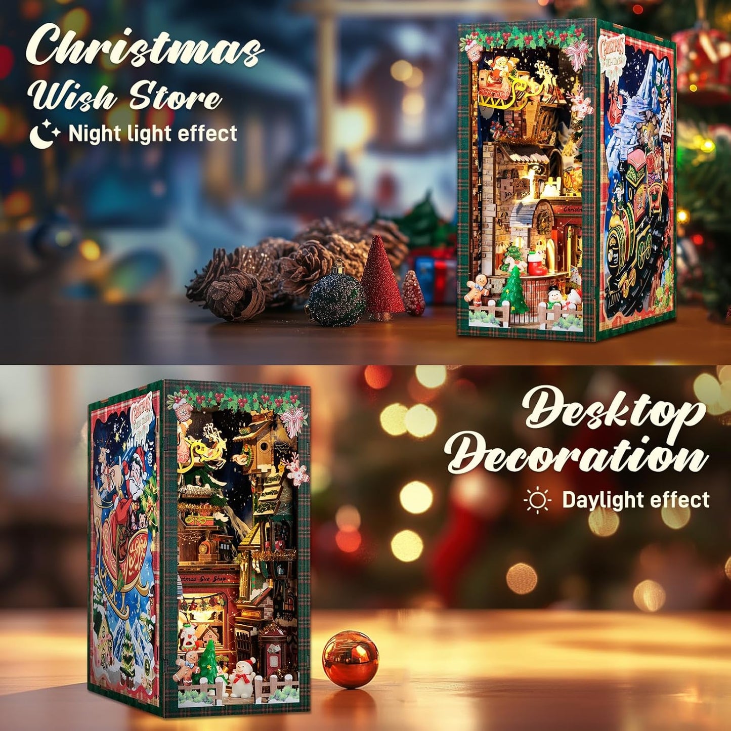 CUTEBEE Christmas Book Nook Kit - DIY Miniature House Dollhouse Kit for Adults, Teens, Booknook Tiny House Bookshelf Decor 3D Wooden Puzzle, Gifts for Family, Friends (Christmas Wish Store)