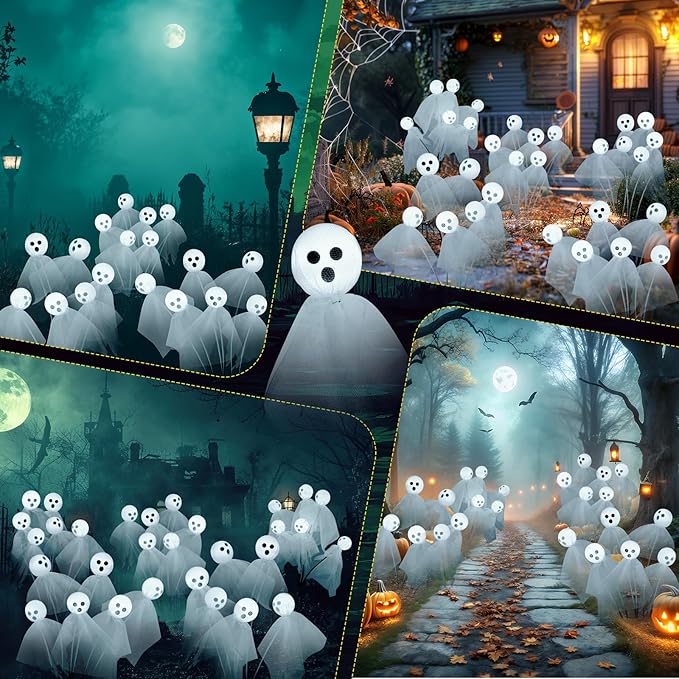 VIHOSE 6 Packs Halloween Solar Lights Outdoor 36 LED Solar Ghost Pathway Lights Waterproof Spooky Ghost Path Light Outdoor Halloween Decorations for Outside Garden Lawn Yard Decors (White)