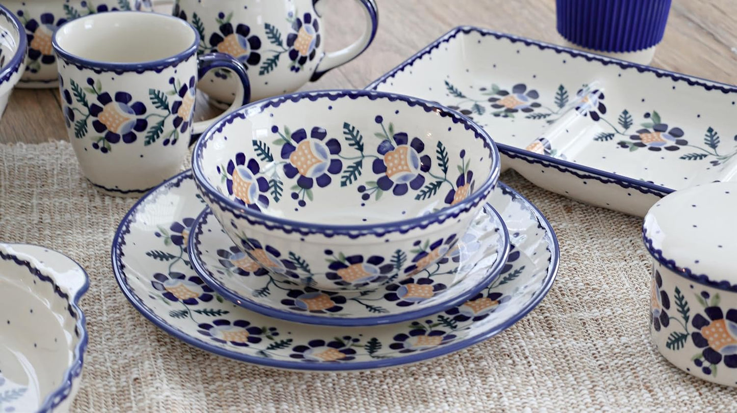 Blue Rose Polish Pottery - Yellow Sunflower Dessert Plate - 7" Diameter - Beautiful Plate for Cake, Appetizers, or Snacks