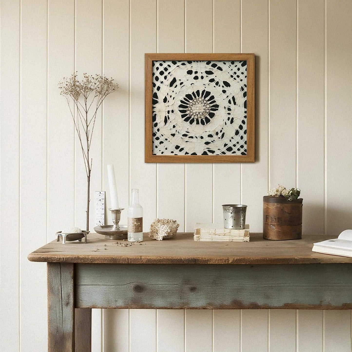 FOLKOR Abstract Framed Wall Decor for Entryway Staircase Art Gallery, 12" Handmade Paper Artwork Eclectic Home Accent, Geometric Floating Shadow Box Wall Plaque Gift for Birthday Thanksgiving