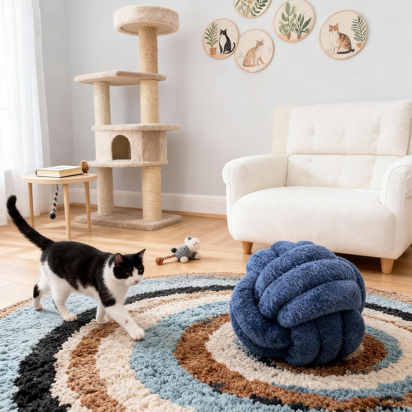 Knot Pillow Ball Plush - Decorative Throw Pillows for Bed Stress Relief, Round Knot Cushion for Sofa Decor Pet Toy, Navy 12 inch