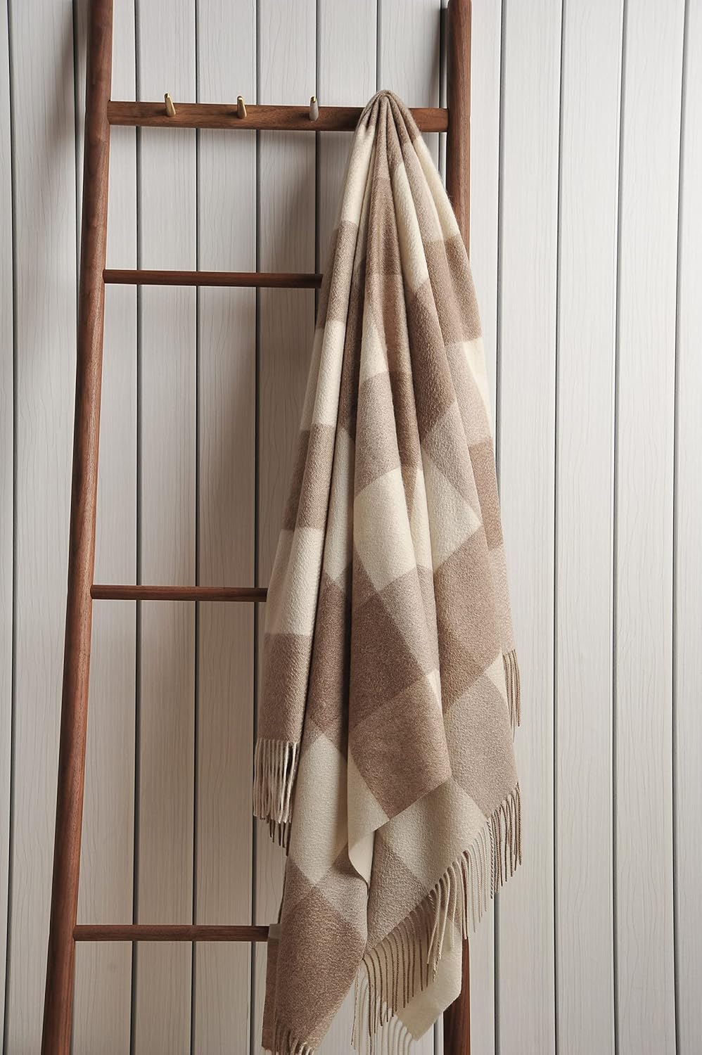 EP Mode 100% Pure Cashmere Throw Blanket for Sofa, Classic Design with Gift Box (Neutral Checkered)