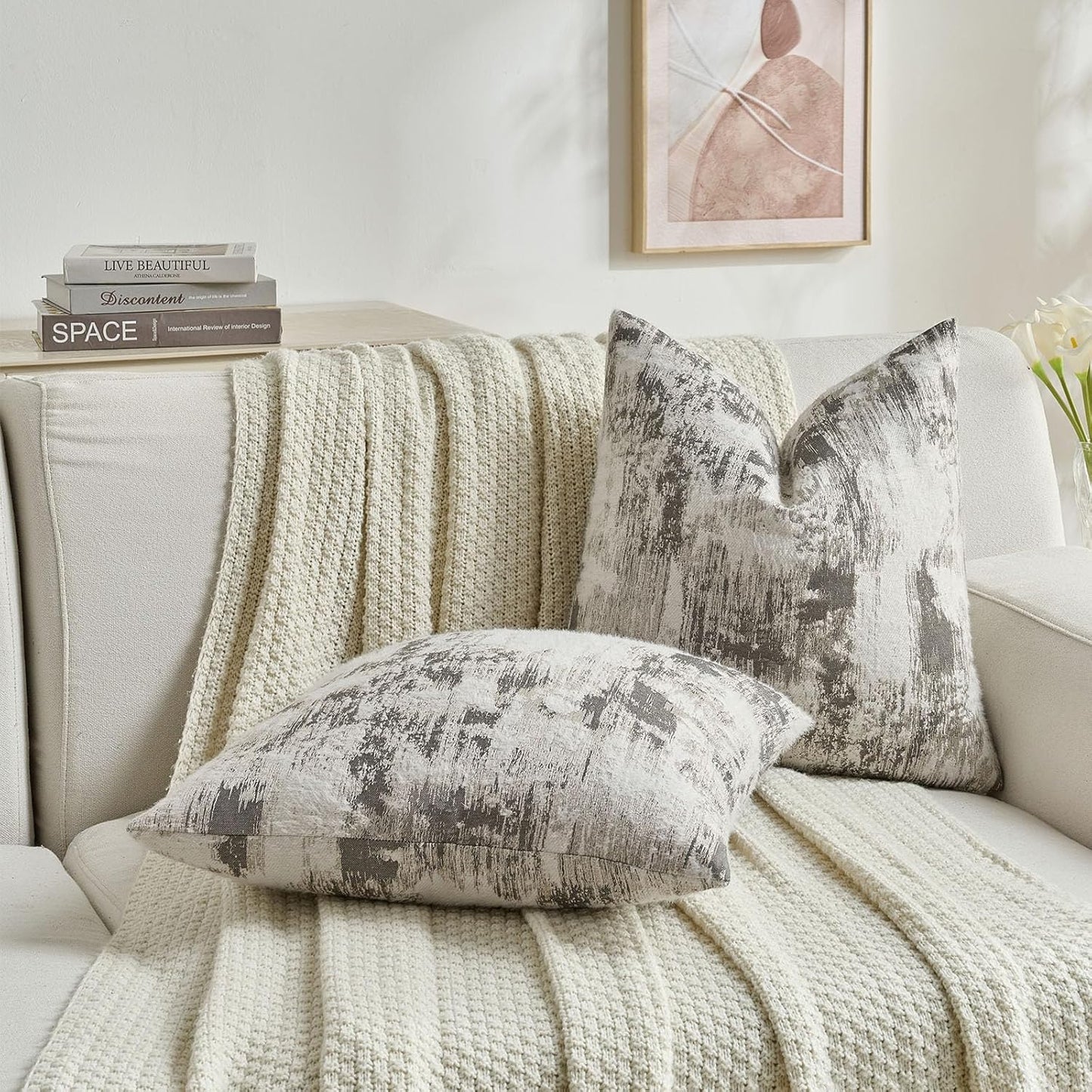 FUTEI Black White Decorative Throw Pillow Covers 12x20 Inch Set of 2,Soft Faux Cashmere Jacquard - Textured & Cozy Pillow Case,Modern Home Decor for Couch Bed Living Room