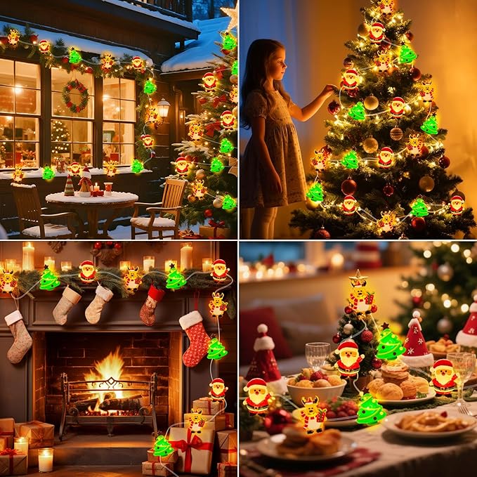 ZGWJ Christmas String Lights with Timer, 2 Pack Xmas Trees-Reindeer-Santa Claus 50LED 16FT Twinkle Fairy Lights 8 Modes for Bedroom,Christmas Parties Decoration Indoor and Outdoor
