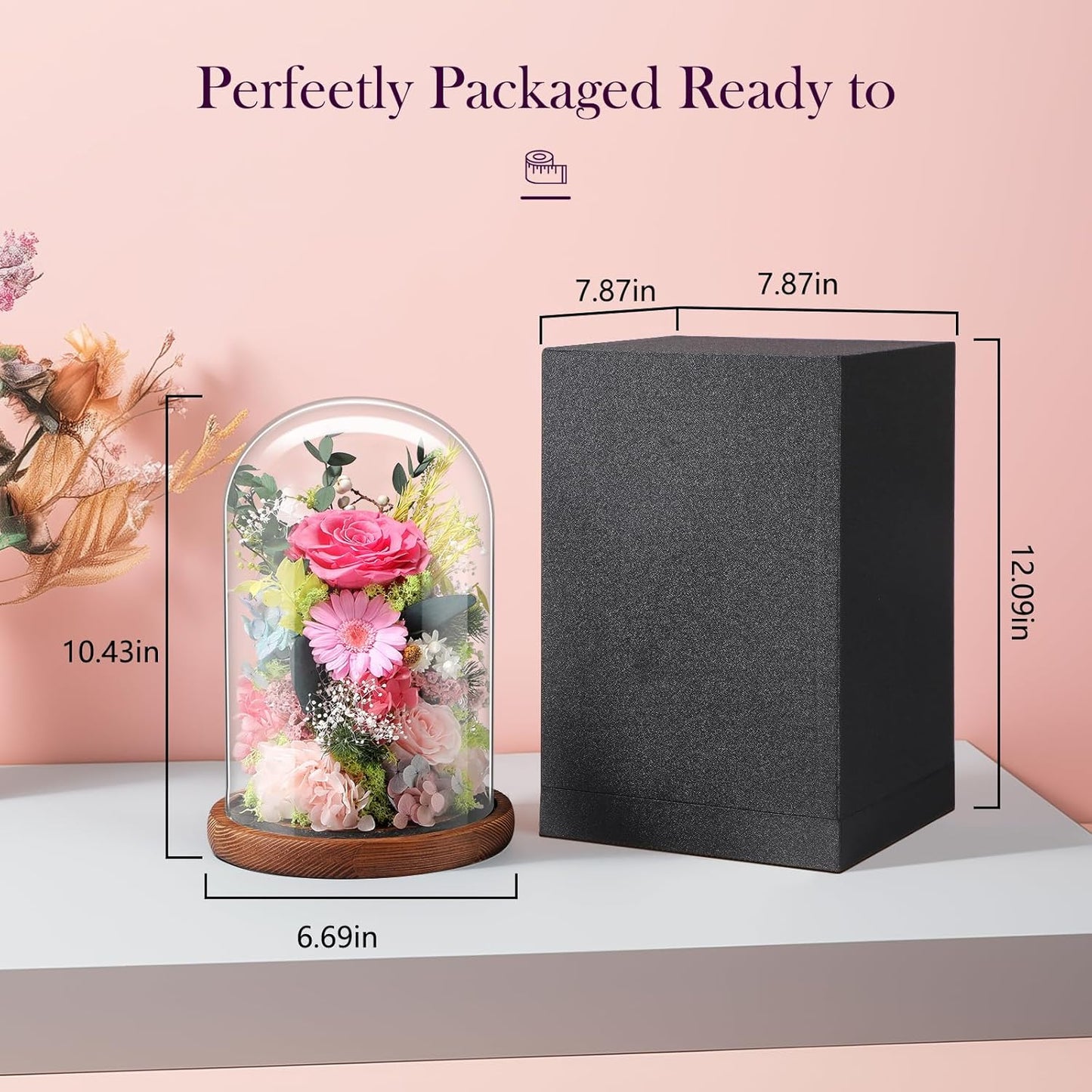 Eternal Rose Sweet Pink Flower Preserved Long Lasting Stable Color Natural Material Symbol of Everlasting Love for Wife Mothers Select Anniversary Rose Gift Birthday Present