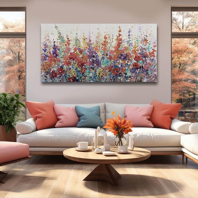 XIANSHOU Pink and Gold Wall Art Flowers Picture Textured Wall Art for Bedroom Living Room Office Girls Room Wall Decoration 29"x 58"