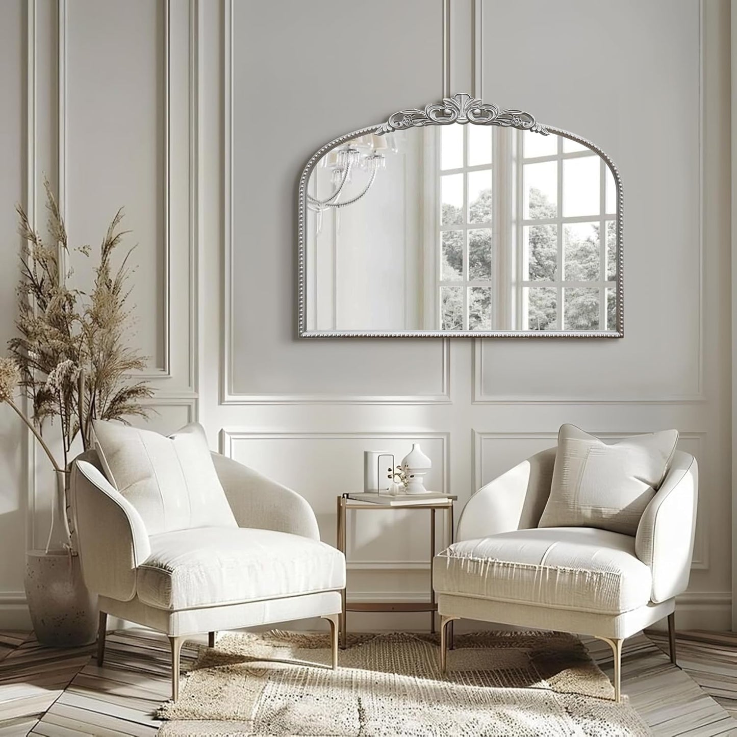 Micasso Vintage Wall Silver Mirror: 24" x 32" French Baroque Antique Mirror - Traditional Ornate Decorative Arched Mirrors for Wall/Bathroom/Entryway/Fireplace/Hallway - Home Decor for Living Room