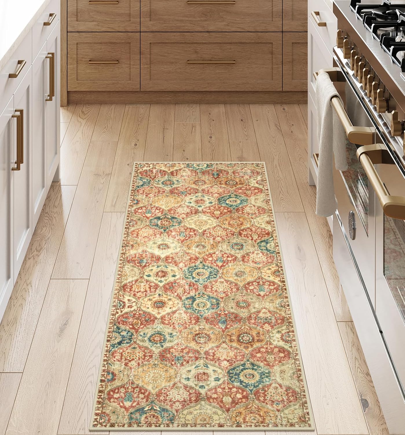 Lahome Moroccan Trellis Hallway Rug, 2x5 Washable Runner Rug Non Slip Kitchen Runners for Hallways, Ultra-Thin Vintage Carpet for Bedroom Bathroom Entryway, Red/Orange