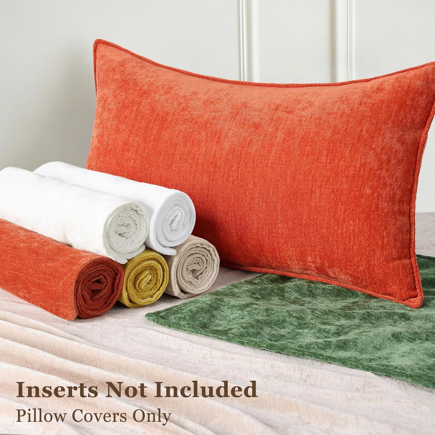 decorUhome Fall Couch Throw Pillow Covers 18x18 Set of 2, Decorative Soft Euro Neutral Chenille Pillow Covers with Elegant Design for Sofa Bed Living Room Home Decor, Rust