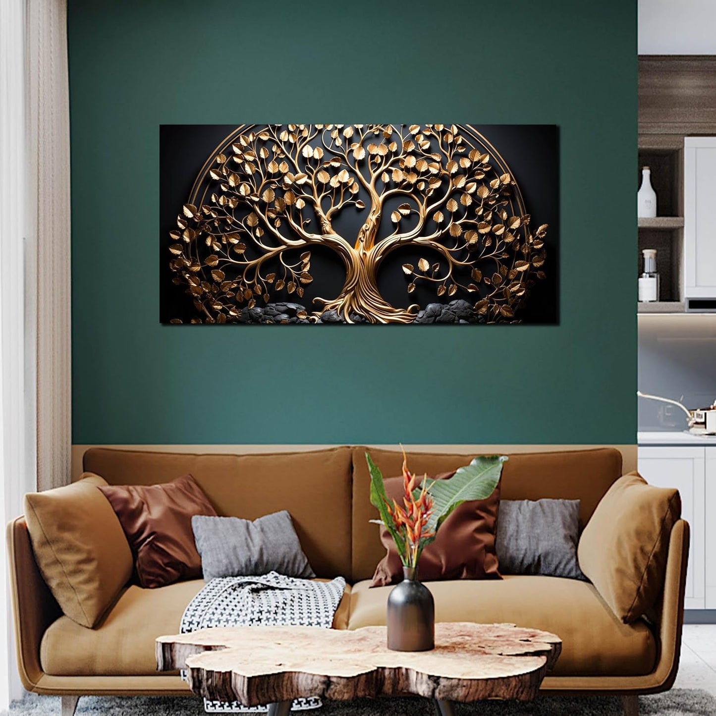 Gold Tree Wall Art for Office Gold Pictures for Wall Living Room Vintage Wall Decor Bedroom Size 24" x 48"