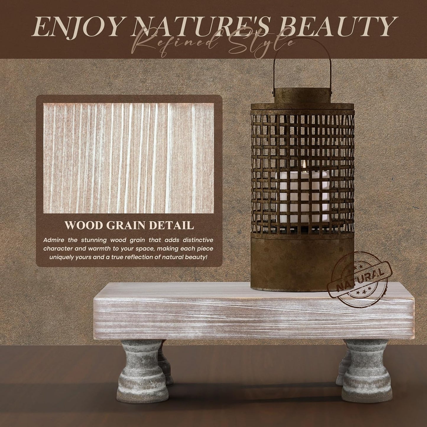 EOSAHR Farmhouse Fir Wood Risers for Decor on Coffee Table - Risers Display Stands for Stylish Home Decor - Perfect for Plant Stand & Perfume Organizer (Natural Wood, 8.5")