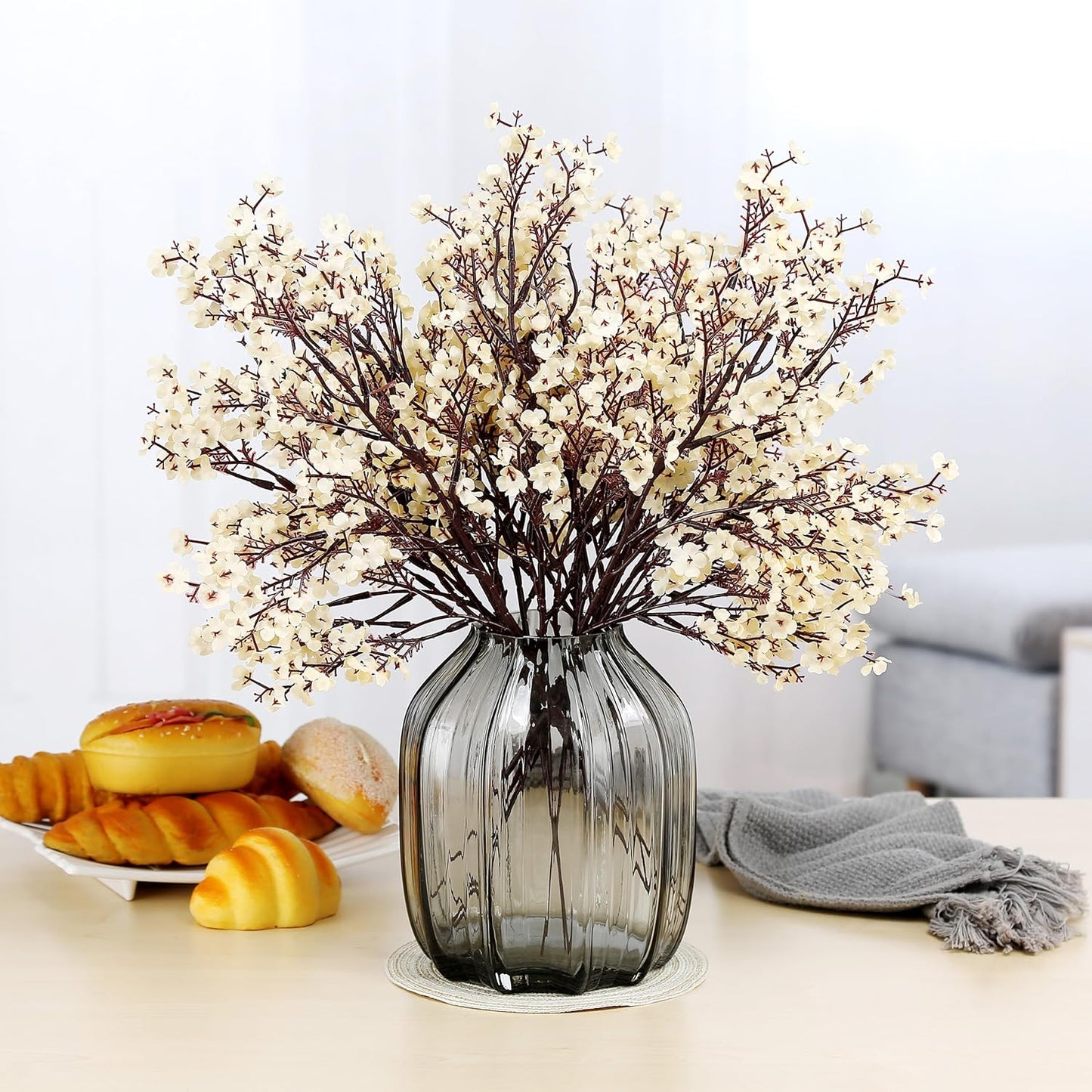 JAKY-Global Babys Breath Fabric Cloth Artificial Flowers 12 Bundle European Fake Silk Plants Decor Wedding Party Decoration Bouquets Real Touch DIY Home Garden (Champagne-12 pcs)