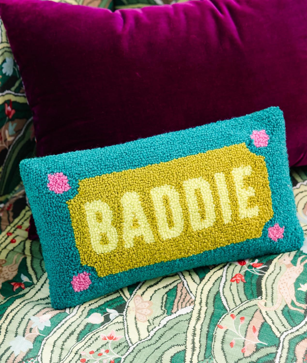 FURBISH Hook Decorative Throw Pillow - Baddie - 9"x16" - Small Embroidered Designer Pillow for Living Room, Couch, Sofa, Chair & Bed - Eclectic Home Decor