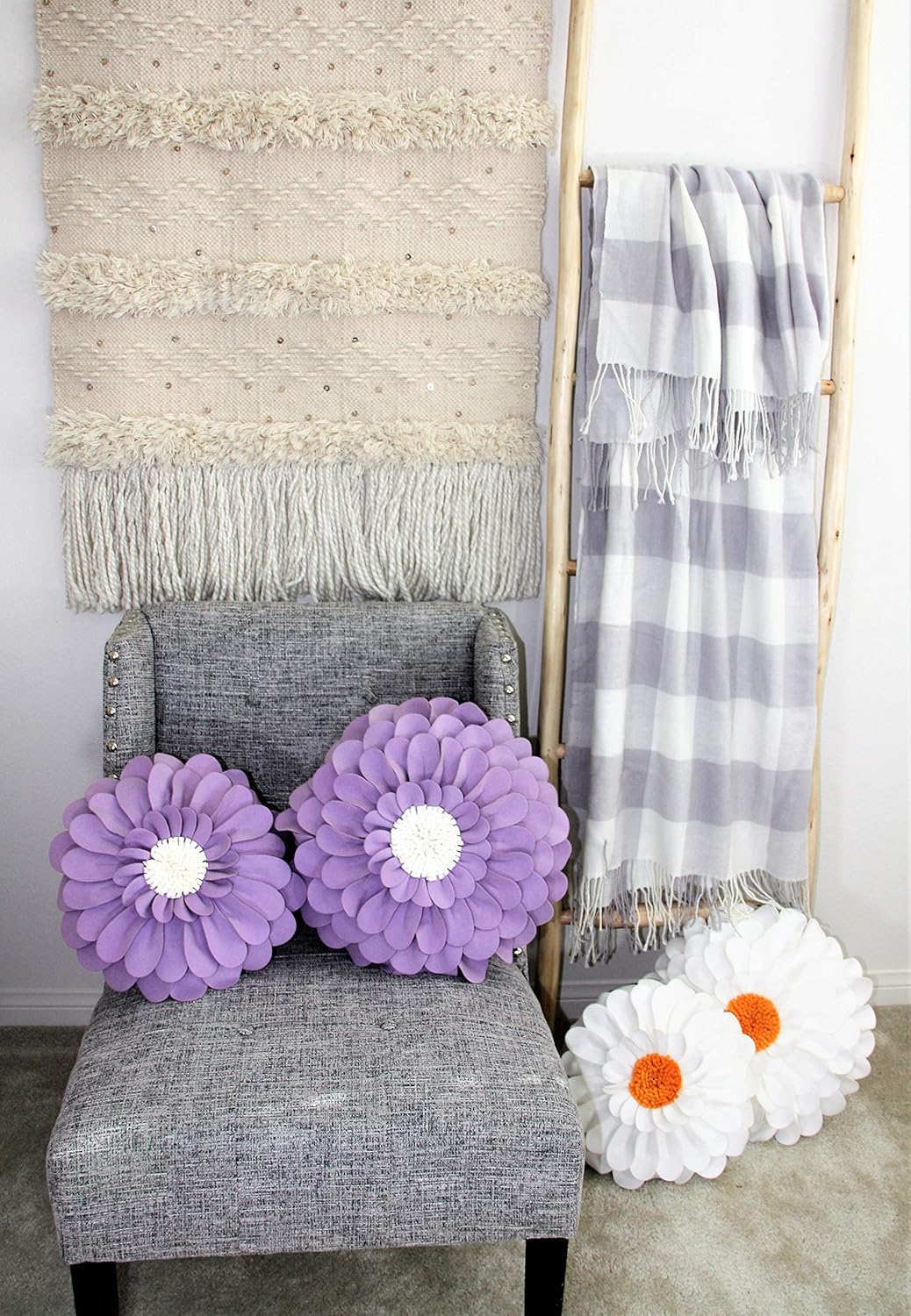 Decorative 3D Happy Daisy Flower Throw Pillow - Patented Shape Design for Home Decor - Round, Soft & Cozy Cushion for Couch & Bed