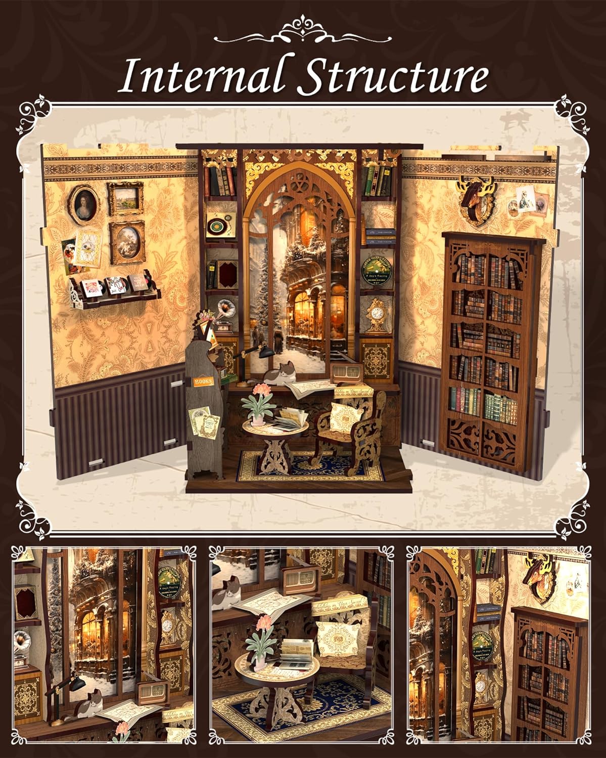 CUTEBEE Book Nook Kit - DIY Miniature House Dollhouse Kit for Adult and Teens, Booknook Bookshelf Decor Alley Model Build with LED Light, Gifts for Family and Friends (Bookshop Memories)