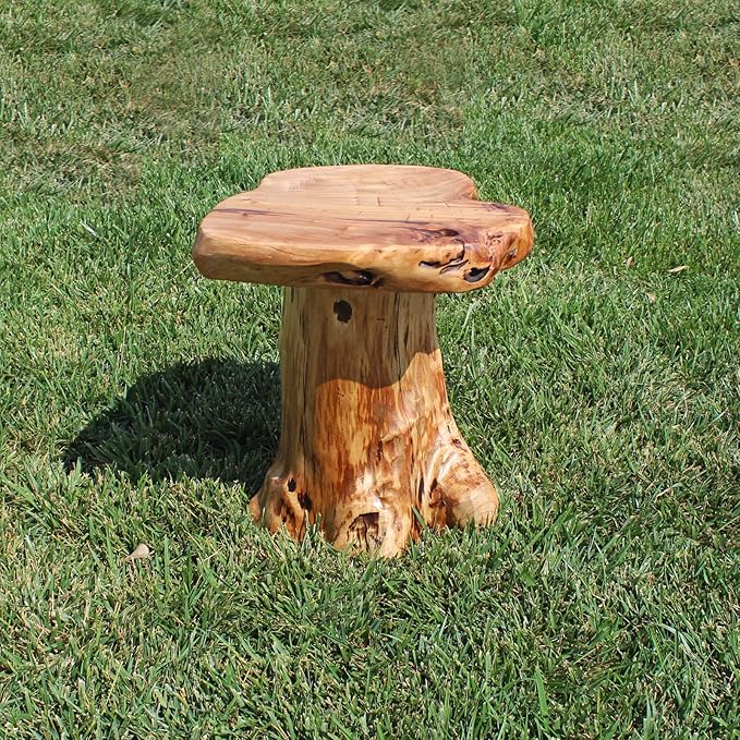WELLAND Natural Cedar Stump Stool, 14" End Table, Live Edge Side Table, Plant Stand, Small Nightstand, Mushroom Stool for Living Room, Bedroom, Patio, Garden