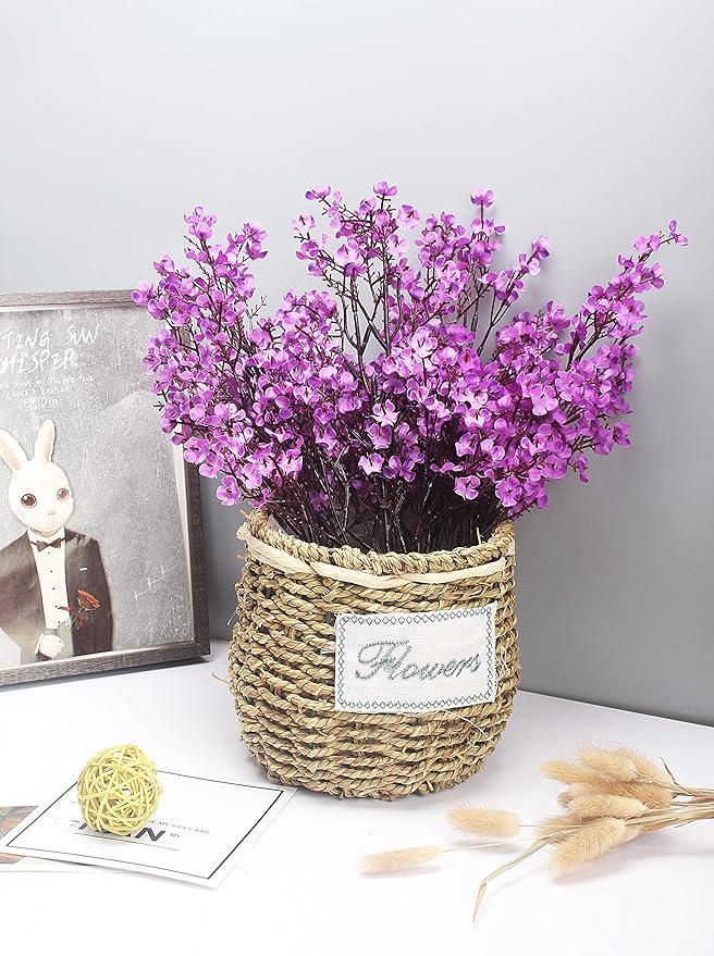 20pcs Babys Breath Artificial Flowers Gypsophila Bouquet Bulk Fake Spring Silk Small Flowers Real Touch Faux Floral for Home Bedroom Kitchen Garden Wedding Christmas Party DIY Decor (Purple)