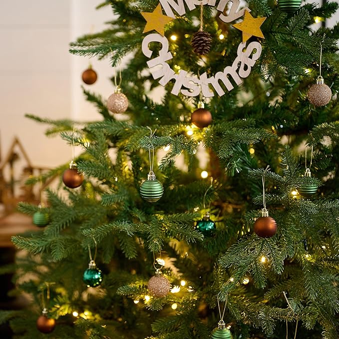 Valery Madelyn 1.57 Inches Small Christmas Tree Decorations Ornament Set for Fall Halloween, 24ct Brown Green and Gold Shatterproof Hanging Ball Ornaments Holiday Party Decor