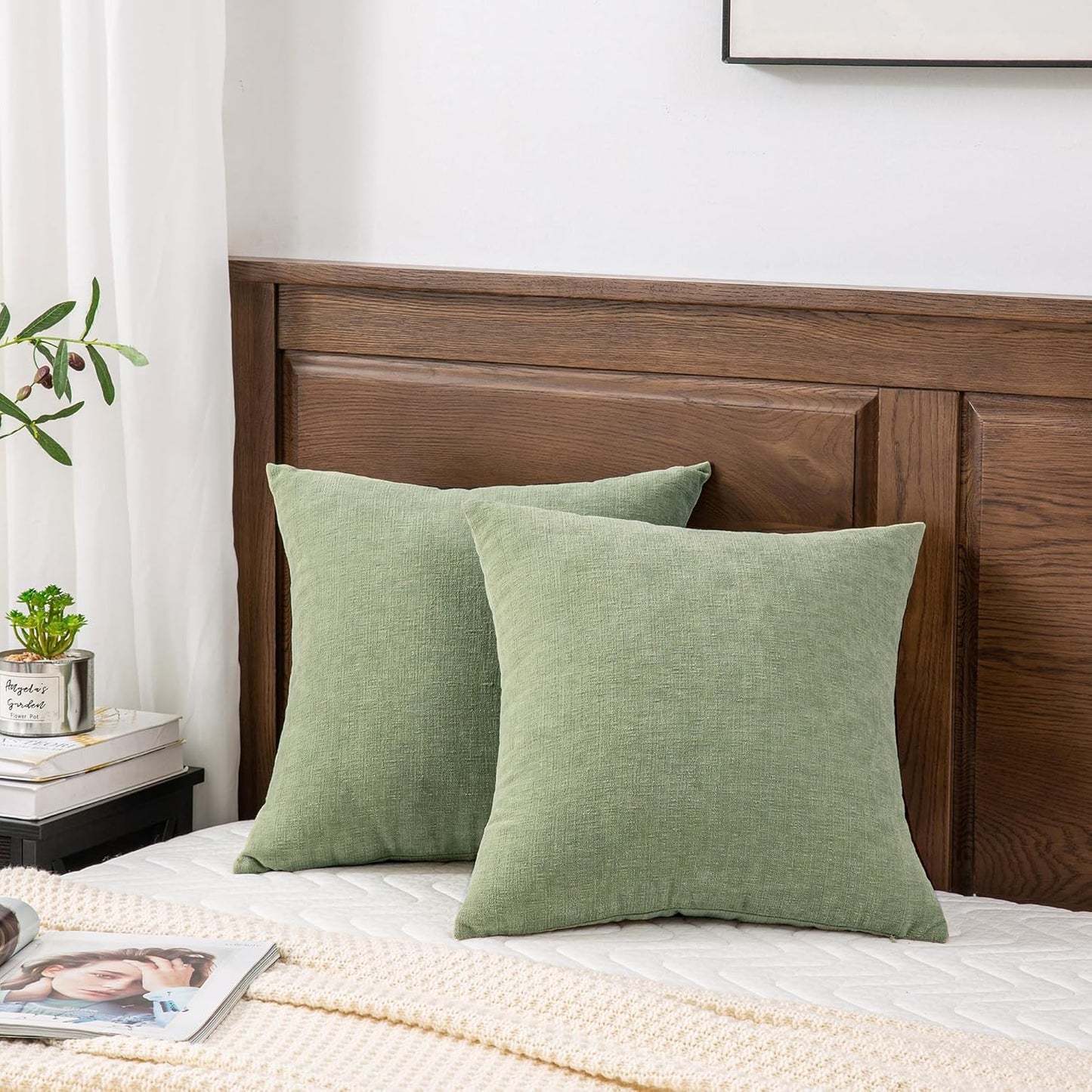 GAWAMAY Decorative Chenille Throw Pillow Covers 26x26 Inch Pack of 2, Soft Square Couch Pillow Cover for Sofa Cushion Living Room Bedroom Oversized Pillowcases Sage Green 66x66cm (ONLY Covers)