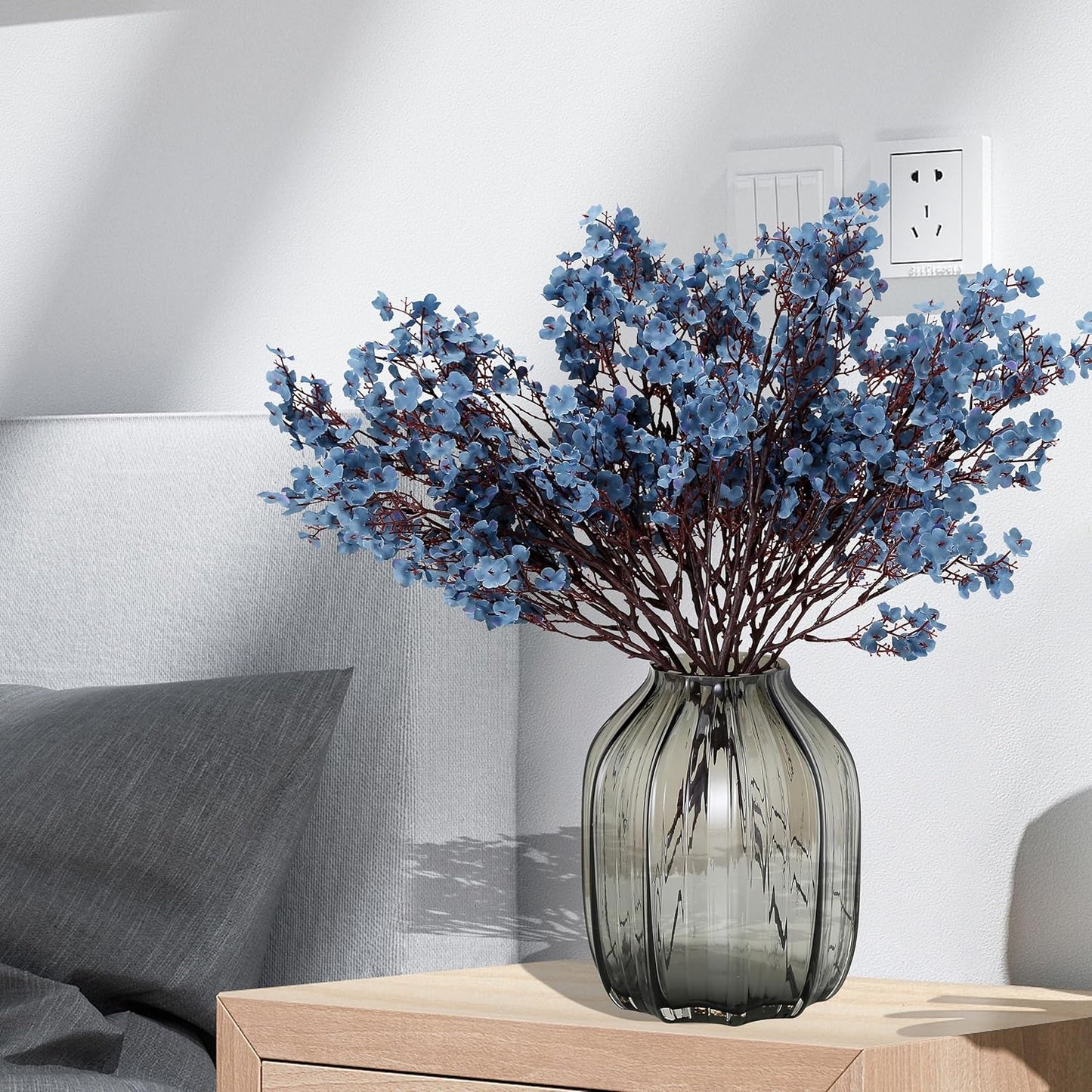 JAKY-Global Babys Breath Silk Artificial Flowers Bulk 6pcs for Fall Decor Fake Flower Bouquet Bulk for Home Kitchen Indoor Bouquet Floral Arrangement Table Centerpieces Party Decor(Blue Ashes)