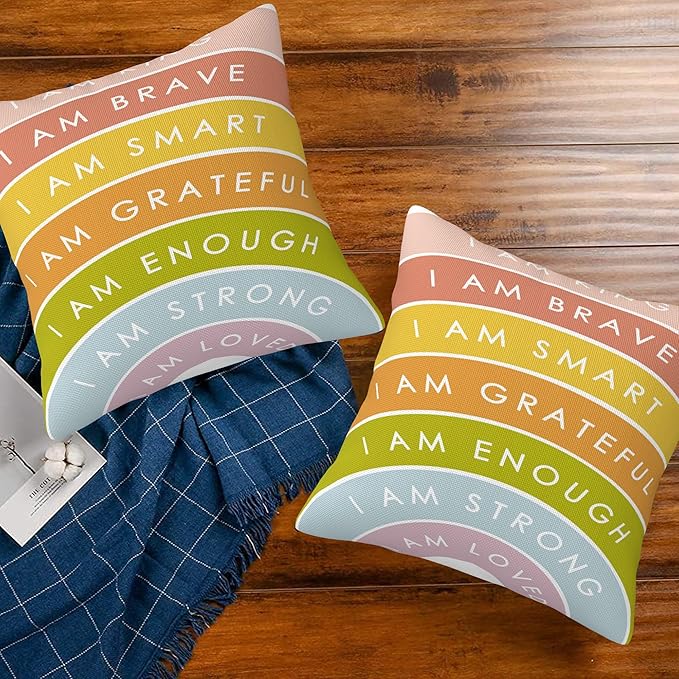 Positive Affirmations Throw Pillow Covers Set of 2 Inspirational Pillow Covers 18x18 Inch Modern Farmhouse Home Decorative Pillow Cases Cushion Cover for Sofa Living Room Office