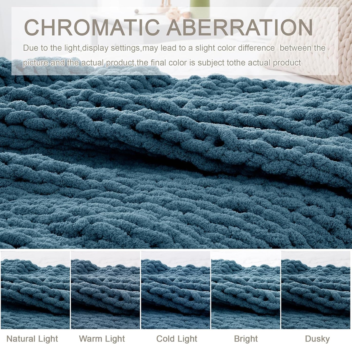 Chunky Knit Throw Blanket 60"X 80", 100% Handmade with Soft Chenille Yarn, 6.7lbs Thick Cable Knitted Blankets, Large Rope Knot Crochet Throws for Couch Sofa Bed Home Decor, Mineral Blue