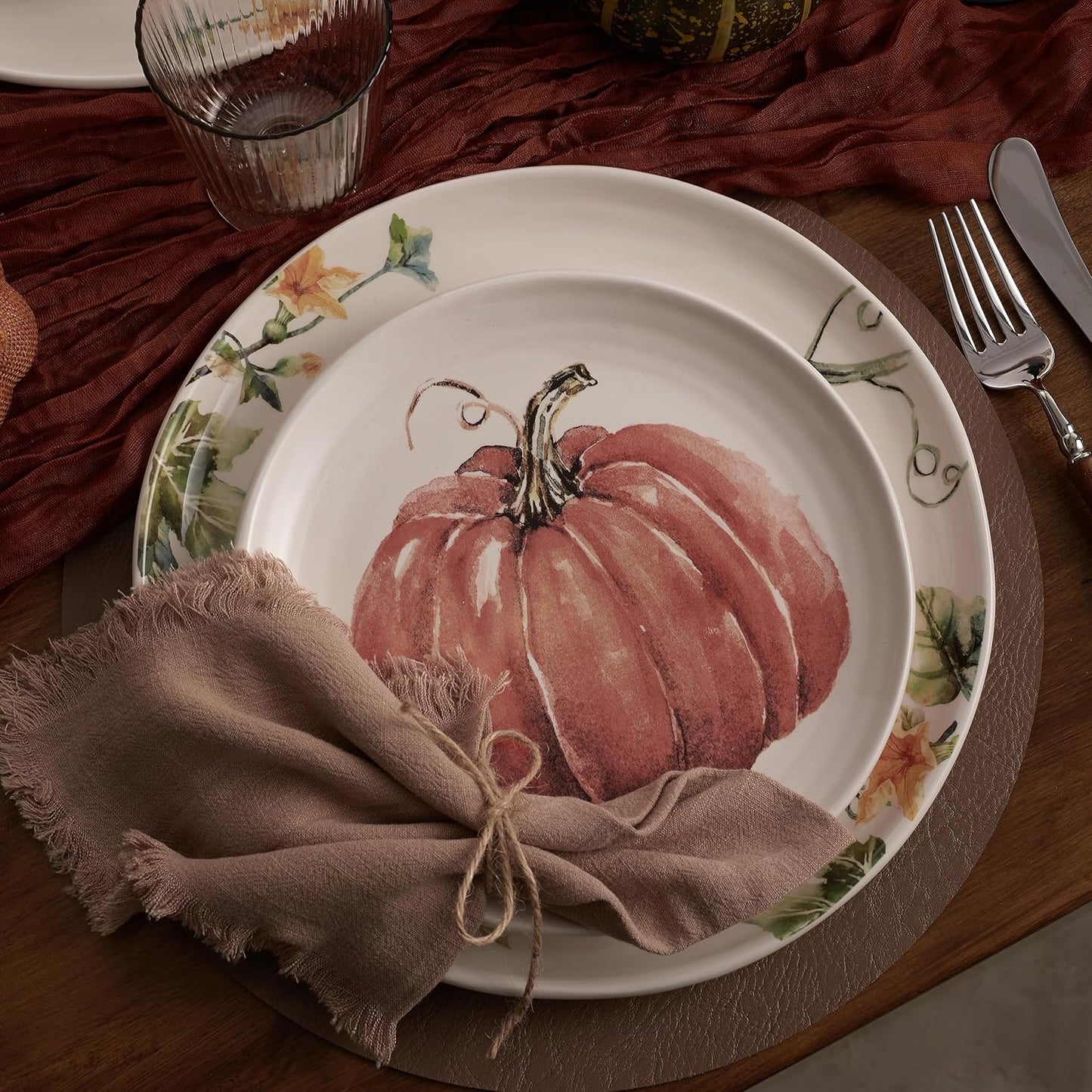 Bico Pumpkin Feast Ceramic Salad Plates, 8.75 inch, Set of 4, for Salad, Appetizer, Microwave & Dishwasher Safe