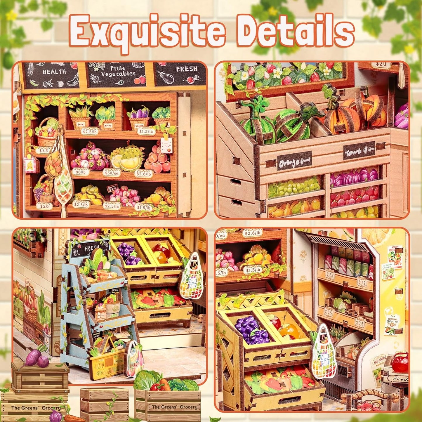 Fsolis Book Nook Kit - DIY Miniature House Kit for Adults Mini Scene House Tiny 3D Puzzles Bookshelf Diorama Decor Gifts for Women Teenagers Book Lovers (The Greens’ Grocery)