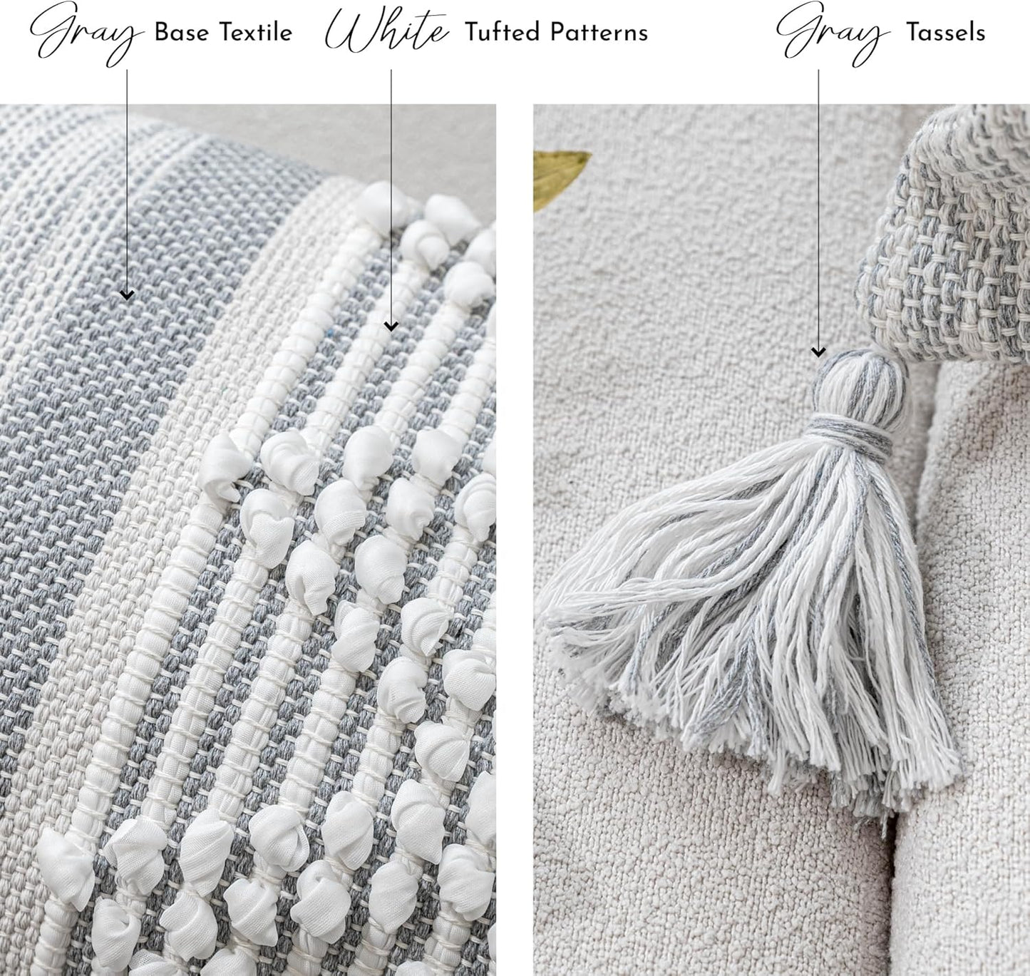 BlissBlush Gray Cream White Boho Throw Pillow Cover 20X20, Boho Woven Textured Pillow Cover, Neutral Pillow Cover, Sofa Couch Bed Farmhouse Lumbar Pillow (Cover ONLY)