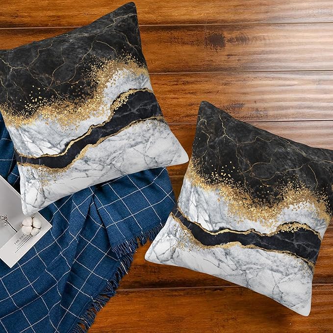 Black and White Marble Throw Pillow Covers Set of 2 Black Gold Marble Pillow Covers 16x16 Inch Modern Farmhouse Home Decorative Pillow Cases Cushion Cover for Sofa Living Room Office