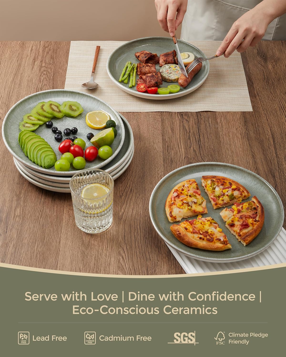 Gradient Green Dinner Plates Set of 6, 10 Inch Reactive Glaze Ceramic Plates Set, Modern Dinnerware Dishes Set for Kitchen, Microwave & Dishwasher Safe, Highly Chip and Crack Resistant