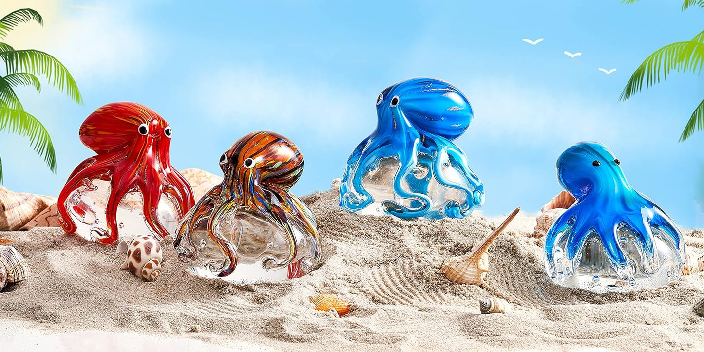 EUSTUMA Hand Blown Glass Octopus Figurine Ornament,Sea Animal Ornament for Fish Tank Aquarium,Sea Animals Collection for Birthday Gift,Glass Office Paperweight for Desk.