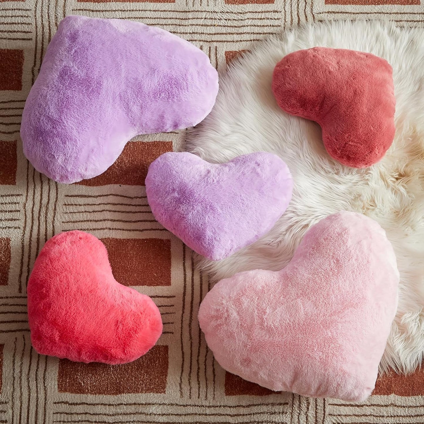 EastTree Heart Pillows, Carmine Heart Shaped Pillows, Love Throw Pillows Gifts, Ultra Soft Faux Rabbit Fur Small Cute Pillows, Women Girls Kid Room Decor 10x13 Inch