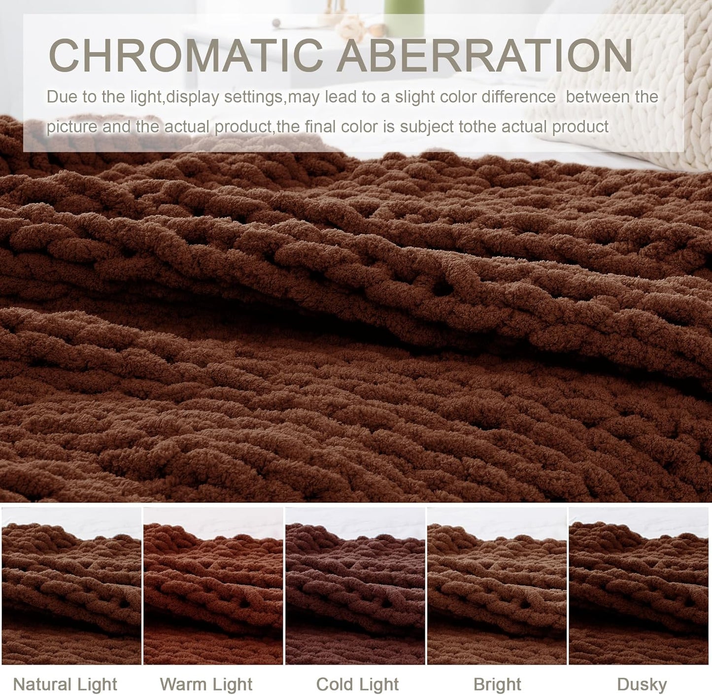 Chunky Knit Throw Blanket 60"X 80", 100% Handmade with Soft Chenille Yarn, 6.7lbs Thick Cable Knitted Blankets, Large Rope Knot Crochet Throws for Couch Sofa Bed Home Decor, Dark Brown