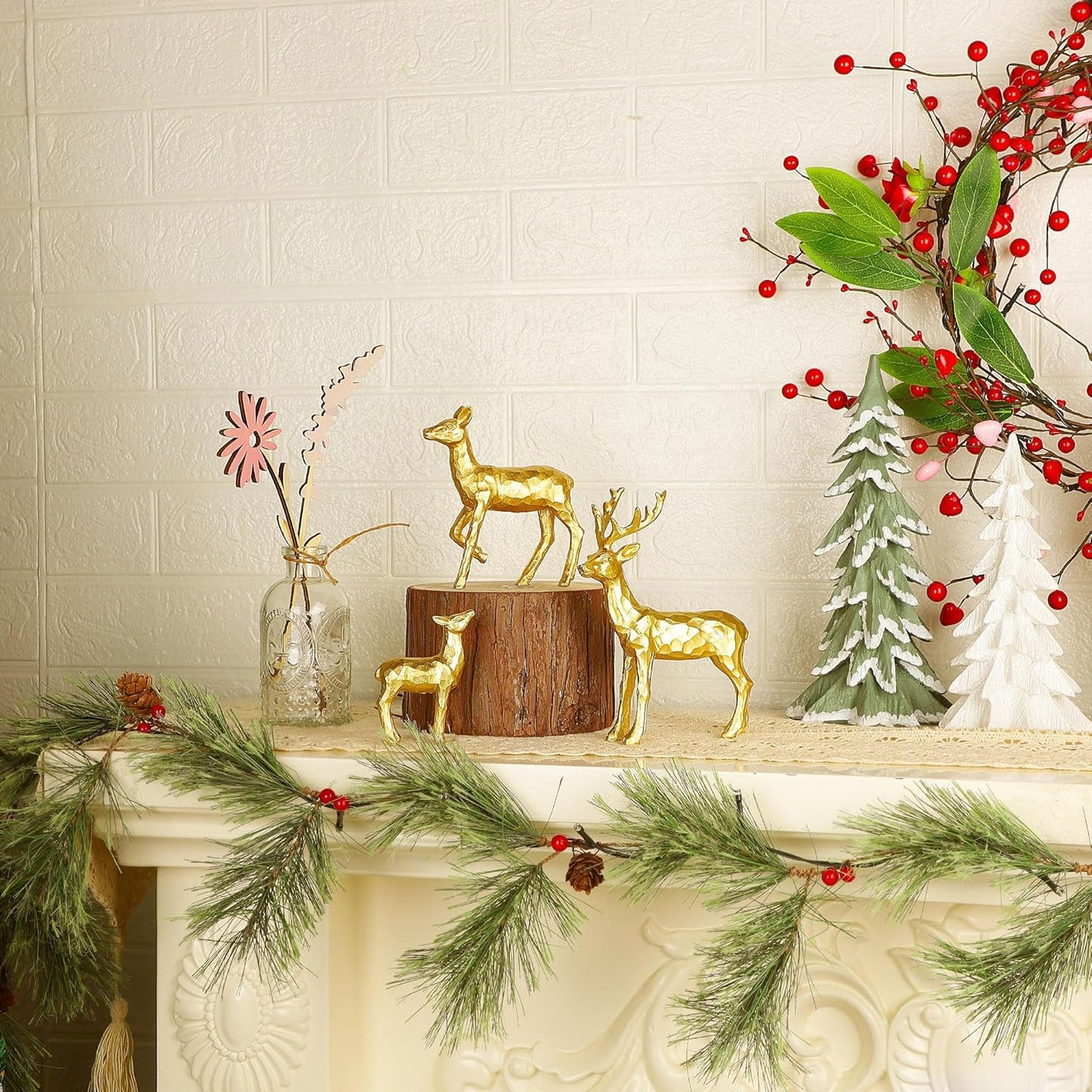 Lulu Home 3 PCS Christmas Tabletop Decorations, Resin Golden Reindeer Family Figurines with Diverse Postures, Xmas Holiday Winter Centerpieces Ornaments for Mantel Shelf Sill Home Office Decor