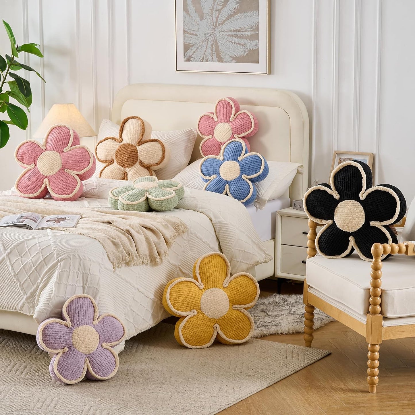 Flower Pillow Sage Green Flowers Shaped Cushion Decorative Daisy Pillow for Bed Couch Cute Throw Pillows