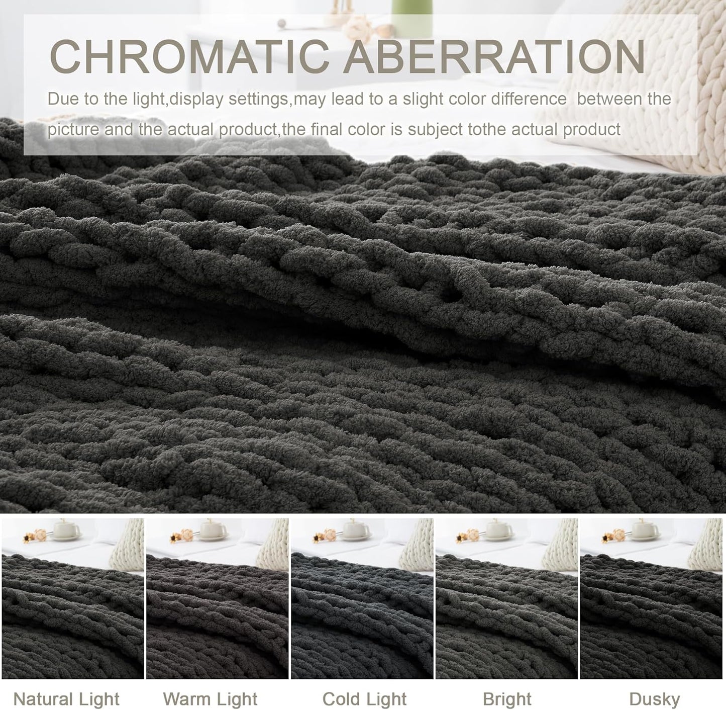 Chunky Knit Throw Blanket 60"X 80", 100% Handmade with Soft Chenille Yarn, 6.7lbs Thick Cable Knitted Blankets, Large Rope Knot Crochet Throws for Couch Sofa Bed Home Decor, Dark Grey