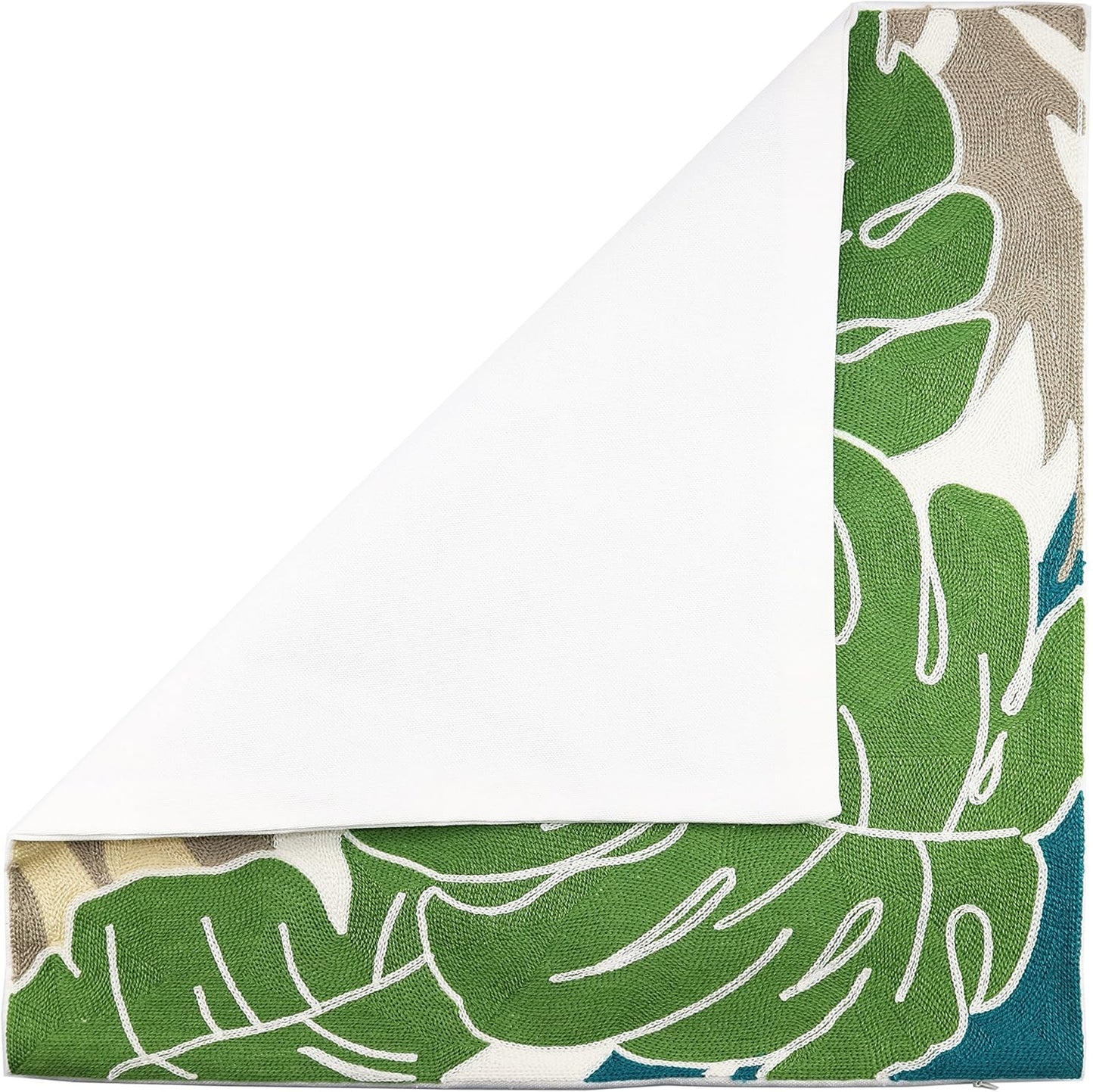 Embroidery Throw Pillow Cover 18x18 Decor Tropical Leaves Floor Pillow Cover for Couch Chair Bed Room 100% Cotton Cushion Cover 45x45cm Pillowcase, Green Leaf Plant Embroidered, Pack of 4