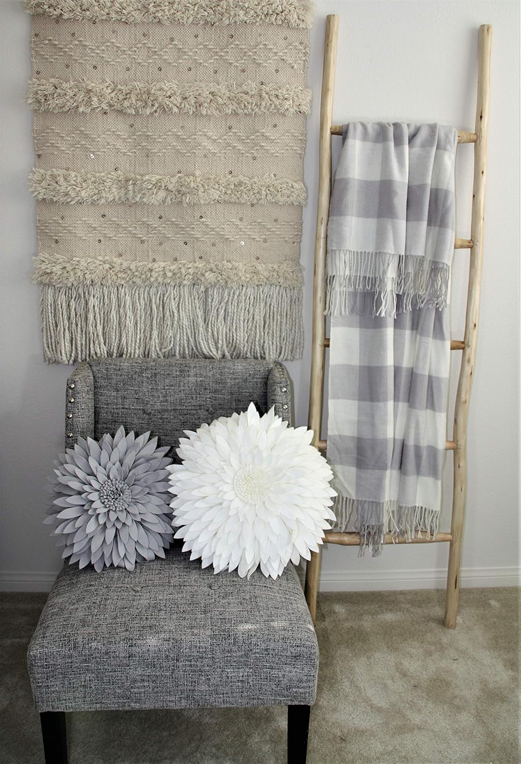 Flower Decorative Pillow - 3D Daisy Flower Pillow, Sunflower Throw Pillow -14.5 x 13 inch Round Decor Pillow - Flower Home Decorations - Couch & Bed Flower-Shaped Pillow (Case + Insert, Solid Grey)