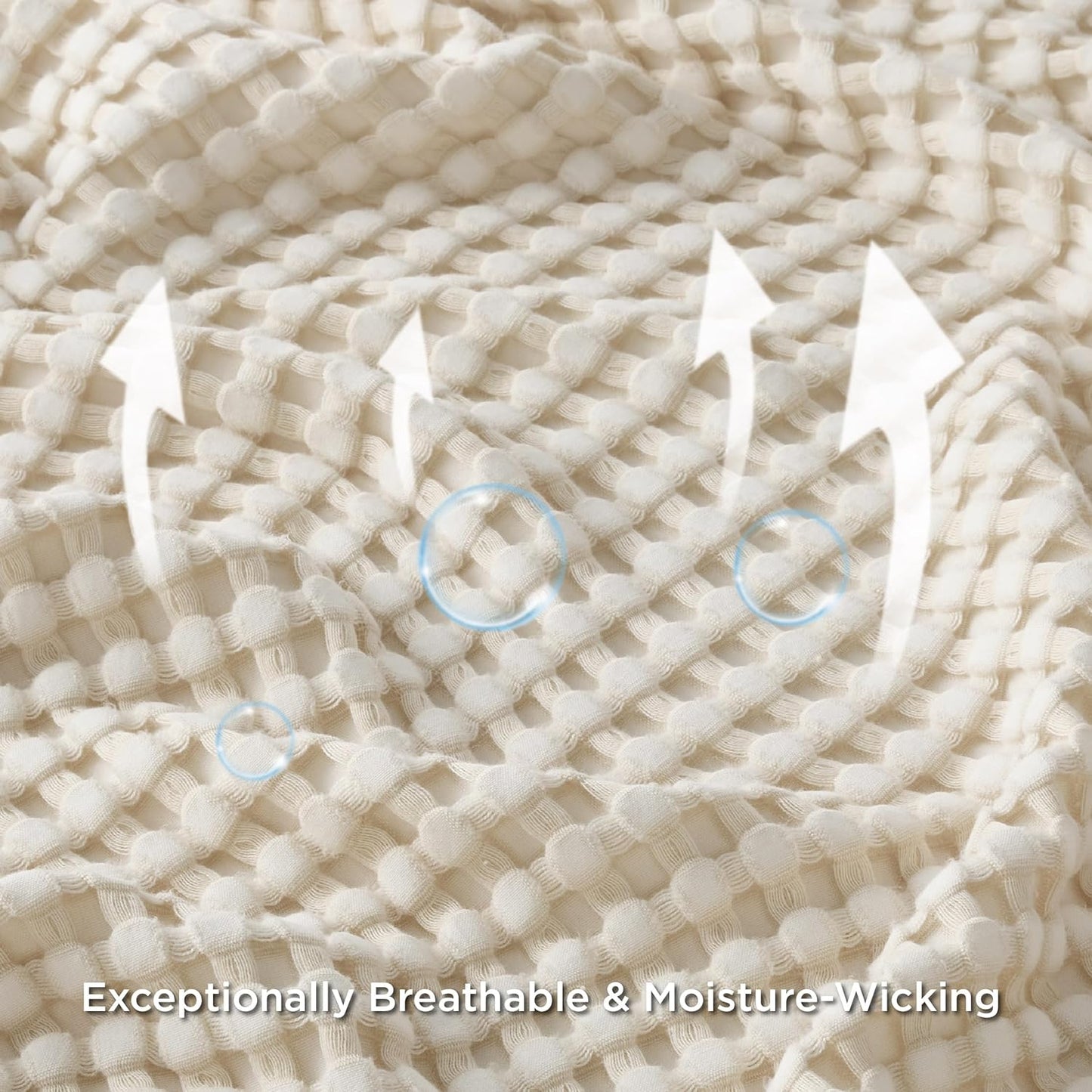 Bedsure Cooling Cotton Waffle Oversized King Blanket - Lightweight Breathable Blanket of Rayon Derived from Bamboo for Hot Sleepers, Light Beige, 120x96 Inches