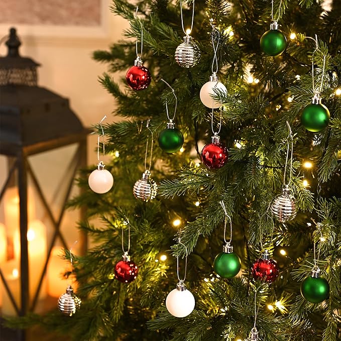 Valery Madelyn 1.57 Inches Small Christmas Tree Decorations Ornament Set for Fall Halloween, 24ct Red Green and White Shatterproof Hanging Ball Ornaments Holiday Party Decor